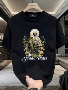 Playera Hombre, Estampado  Tadeo, Santo Patrono, Religioso, Casual, Streetwear, Católico, ,envío nacional,playera de hombre,ropa de hombre,regalos para hombre,regalos para tu novio,oversize hombre. - Negro - Ver 1