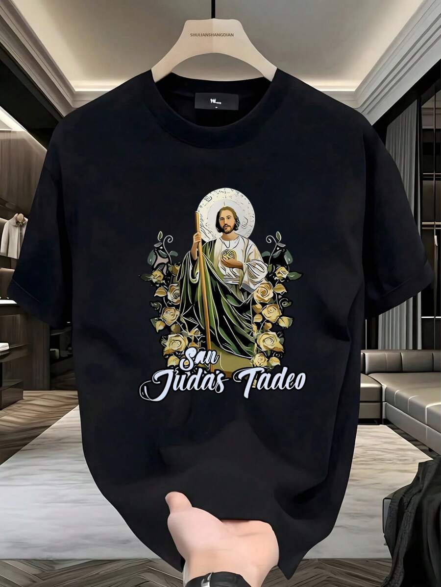 Playera Hombre, Estampado Tadeo, Santo Patrono, Religioso, Casual, Streetwear, Católico, ,envío nacional,playera de hombre,ropa de hombre,regalos para hombre,regalos para tu novio,oversize hombre. - Negro - Ver 1