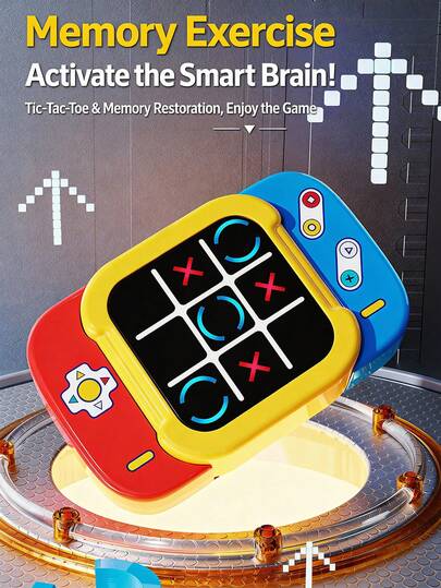 4-In-1 Tic Tac Toe Game Toy For Kids: 1-On-1 Battle, Whack-A-Mole, Memory Challenge, Party Board Game, Suitable For Family Entertainment And Children's Educational Games