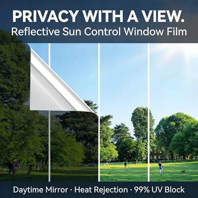 单向镜面隐私窗膜，可移除反光隔热膜，防晒隔热，家用及办公用防紫外线玻璃门膜，超宽安全膜（宽度30/40/50厘米，长度可达500厘米）