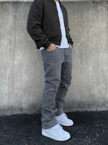 Celana Jeans Kasual Pria Warna Biru Muda Vintage dengan Karet Elastis, Gaya Streetwear Amerika yang Serbaguna, Cocok untuk Musim Semi dan Musim Gugur - Grey - View 3