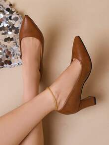 Women's New Chunky Heel High Heels, Elegant & Fashionable Pointed Toe High Heels Suitable For Office, Wedding, Commute, Party - Brown - View 5