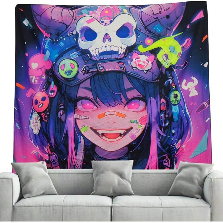 HOUHUANG Hanging Paintings,  Tapestry, Murals, And Decorative Paintings, Anime, Cartoons, Polyester Material  For Families, Bars, And Outdoor Parties (Halloween Girl) - Colorful - View 2