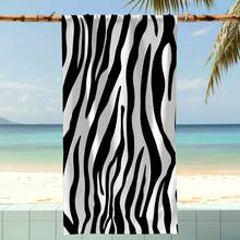 1pc Ultra Soft & Absorbent Microfiber Beach Towel, With Fashionable Zebra Print - Large Rectangular Bath Towel, Suitable For Beach, Pool Or Spa, 260 GSM, Black & White Animal Pattern, Lightweight & Durable Polyester Material - A - View 5