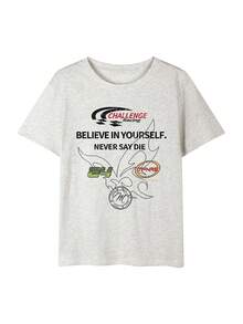 2026 Summer New Women's Round Neck Casual Loose American Print Letter Graphic Street Versatile College Student Short Sleeve T-Shirt, 1 Piece - Light Gray - View 4