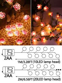 1m/2m Pink Sakura Flower String Lights, Pink Fairy Sakura Flower Vine LED Lights, Suitable For Bedroom, Window, Wall, Wedding, Birthday Party, Gift - Multicolor - View 12