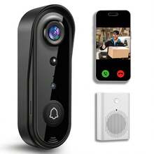 Doorbell Camera Wireless, Support Cloud Storage,Alert, Night Vision, Motion Detection,Two Way Audio,2.4Ghz,Black Chime - 黑色 - 查看 1