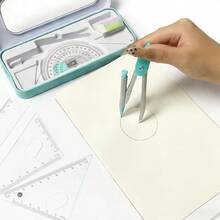 Protractor And Compass Set School, Geometry Set, Compass Geometry 7P Metal Compass Ruler Eraser Leads Blue - View 4