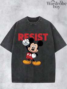 Disney Printed Wash Water T-Shirt,Rebellion Mickey Mouse T-Shirt, Mickey Mouse Rebellion T-Shirt,  Disney T-Shirt, Fun T-Shirt,Unisex,High-Quality Pure Cotton T-Shirt,Suitable For All Seasons, Comfortable And Breathable| Exquisite Design | The Best Choice For Giving Gifts - màu đen - Xem 4
