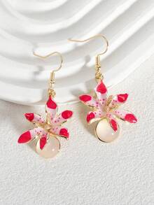 一对时尚优雅奢华甜美简约百搭珐琅耳环，包含四瓣花、五叶草、六瓣雏菊三种花型，颜色有粉色、白色、洋红色、橙色、紫色、红色、绿色可选，适合春夏日常佩戴和度假。 - 六葉花玫紅漸變 - 查看 5