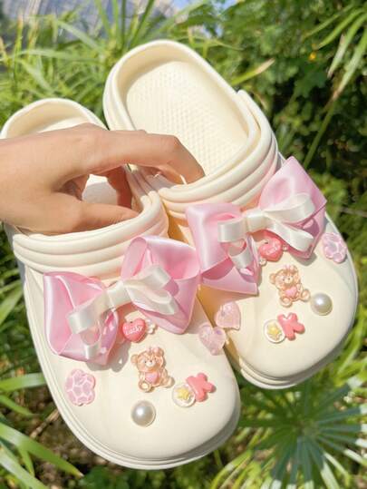 14件/套粉色蝴蝶结鞋夹，可爱鞋饰，可拆卸鞋饰，适用于凉鞋和拖鞋，时尚优雅，是节日礼物的绝佳选择。