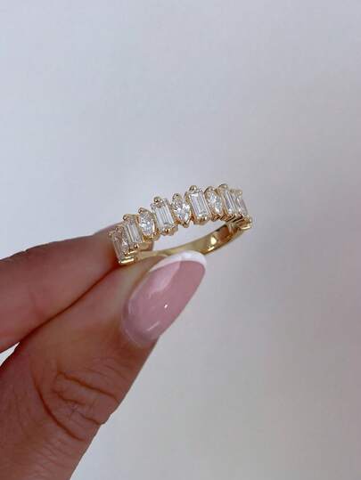 1pc 925 Sterling Silver Rectangular Eye-Shaped Ring, Elegant & Fashionable Daily Wear Jewelry, Exquisite Gift For Women, Suitable For Valentine's Day