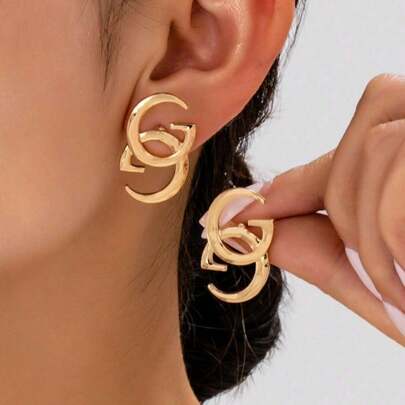 Classic Bestselling Double G Earrings, Exaggerated Hollow Gold Party Earrings, Fashionable Minimalist Versatile Earrings For Commuting