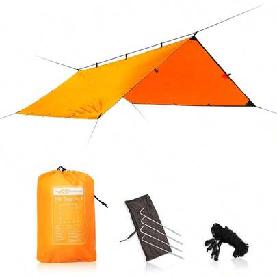 DD Hammocks DD Tarp 3x3 Coyote Brown, 100% Waterproof Lightweight Tarp Tent With 4 Pegs And Guy Lines For Camping Scouts Bushcraft Adventure