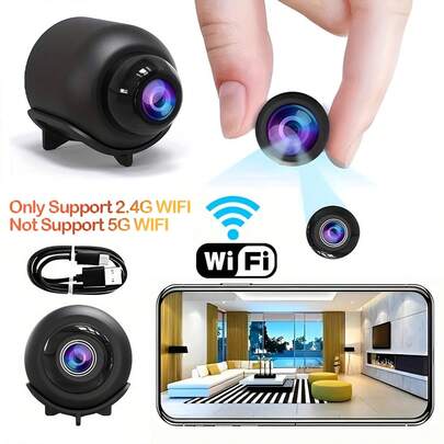 1个/2个迷你智能高清摄像头，家用安防摄像头 - 便携式，仅支持2.4G WiFi，USB供电（无电池），可通过手机APP远程监控，安装简便，支持视频录制和移动侦测，适用于室内/室外婴儿、宠物、老人监护/保姆摄像头/录像/取证