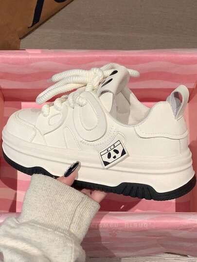 Mujer Casual Color Sólido Suela Gruesa Zapatillas con Dibujo de Panda,Cómodas y ponibles zapatillas con cordones y puntera redonda,tenis zapatillas,Adecuado para viajes diarios,deportes al aire libre,tenis de mujer oferta,ideales para llevar durante todo el año,estilo todo a juego,zapatillas de deporte de celebridad de nicho