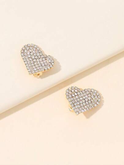 1对时尚新款心形蜜桃水晶夹式耳环，适合女性日常休闲佩戴