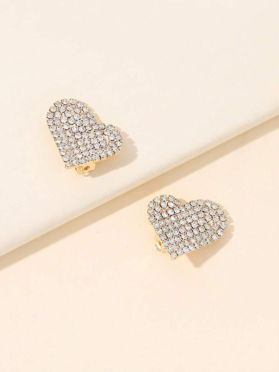 1 Pair Fashion New Heart-Shaped Peach Crystal Clip-On Earrings, Casual Daily Wear For Women - Yellow Gold - View 1