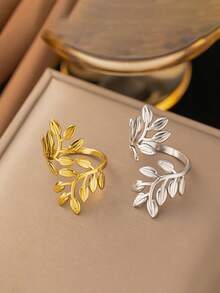 Anillo ajustable de diseño de hoja de acero inoxidable, adecuado para uso diario - Abre la boca - Ver 8