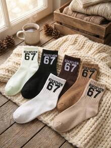 6双中筒袜，67号图案，休闲时尚运动风，适合户外、旅行、跑步、篮球、校园聚会等场合，可作为生日礼物、节日礼物、儿童节礼物。 - 彩色 - 查看 8