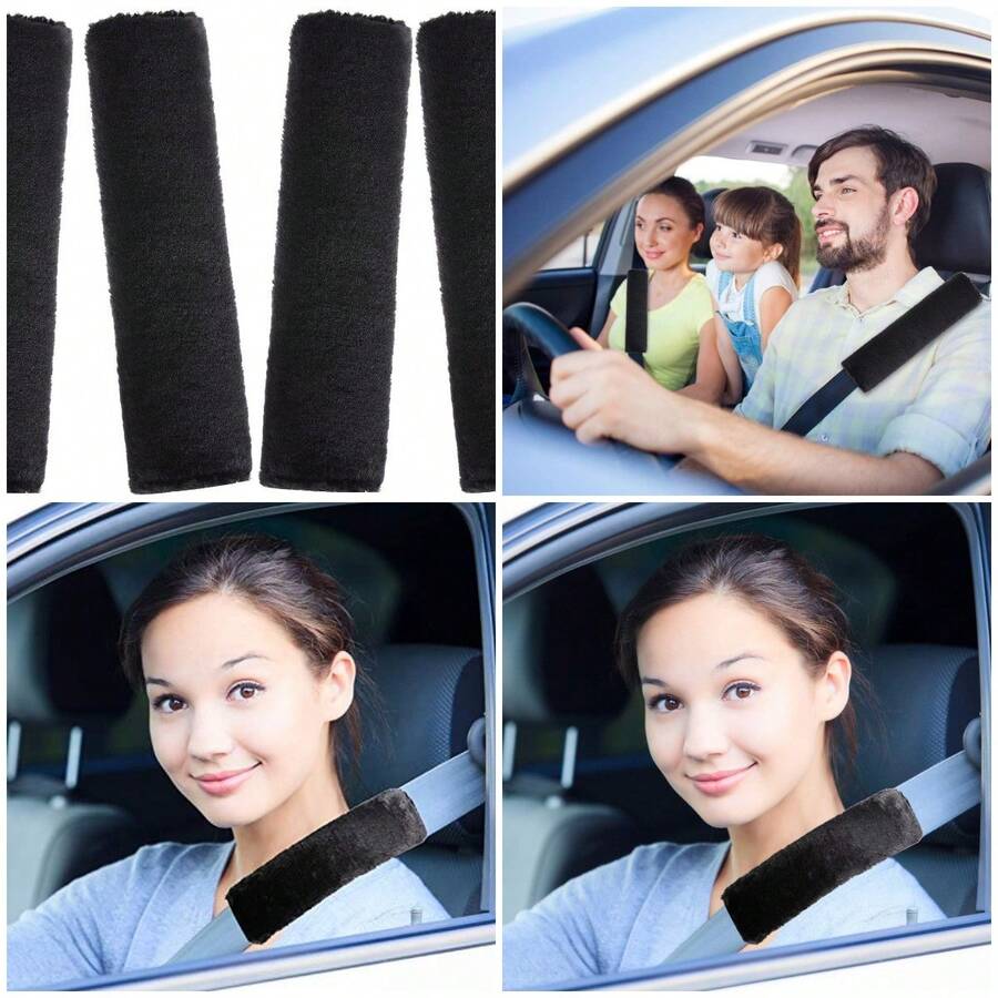 Paquete de 4 almohadillas de piel de oveja sintética para cinturón de  de coche, protector de cinturón de , su - A - Ver 1