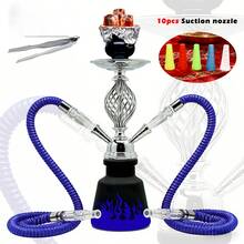 2-Hose Hookah Set - Fashionable Blue Flame Pattern, Includes 2 Hoses, 10 Mouthpieces And Charcoal Tongs. Suitable For Friend Parties, Bars, Etc. - one-size - View 11