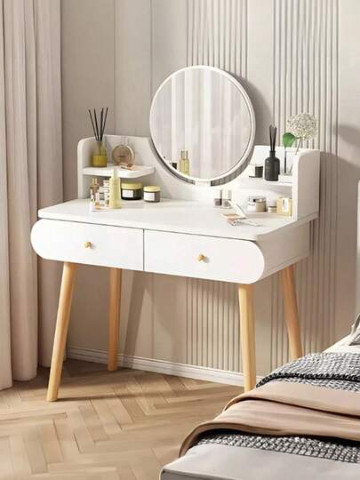 Tocador Maquillador 120*80*75 Cm Con Espejo Y 2 Cajones,Con luces,Suministro de energía USB