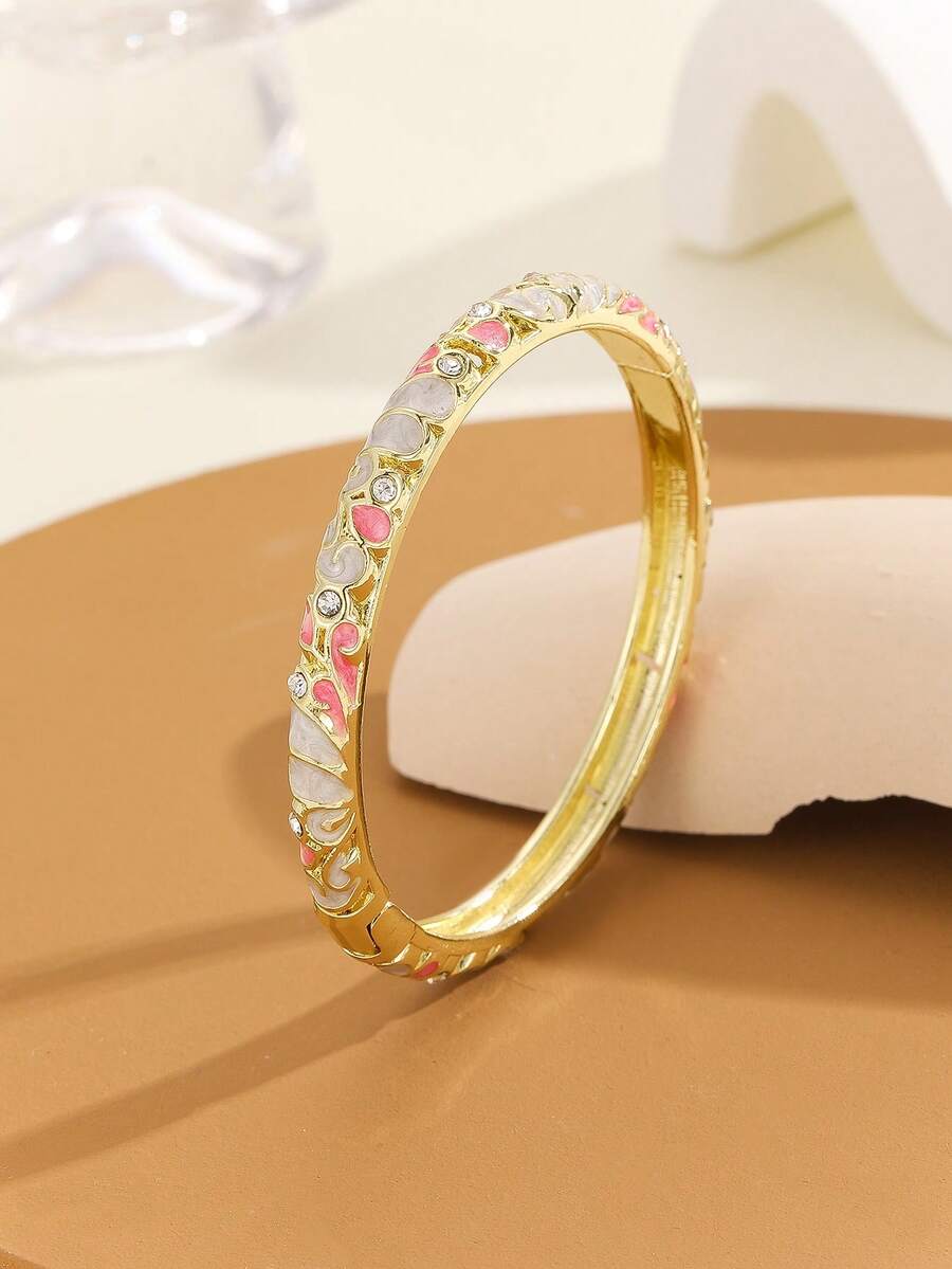 1 pieza Nuevo brazalete de joyería de moda con encantos de cristal de imitación y esmalte cloisonné como regalo para mujeres y niñas - Rosa - Ver 1