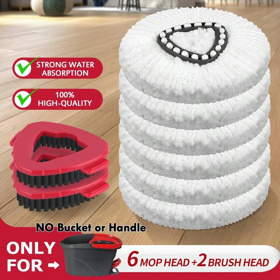 Microfiber Mop & Scrub Brush Refills For O-Cedar EasyWring 1 Tank System Bucket Or Handle NOT INCLUDED Spin Mop Head Set For Hard Floor Dealsforyoudays - 三角拖把6件組+2支刷子 - 查看 1