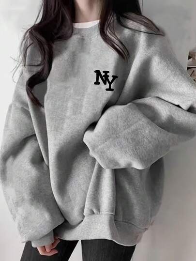 Women's Cotton Letter Print Sweatshirt/Sweatshirt, Casual Long-Sleeved - Knitted Cotton Fabric, Perfect Choice For Spring And Autumn. Comfortable Women's Crew Neck Sweatshirt, Stylish Women's Crew Neck - Soft And Breathable, Machine Washable Long-Sleeved Pullover, Suitable For Everyday Casual Wear.