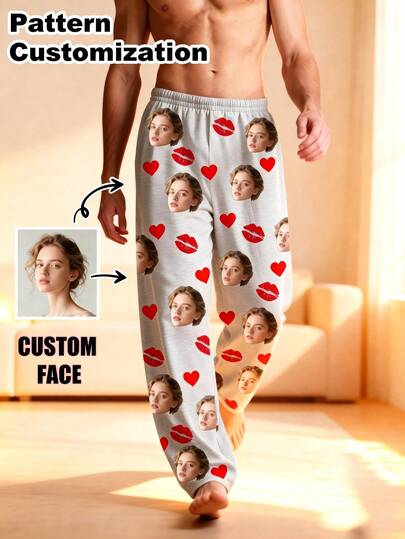 1 pieza Pantalones de pijama personalizados para hombres - Únicos y cómodos, se puede imprimir un retrato personalizado, regalo de moda para mujeres en otoño