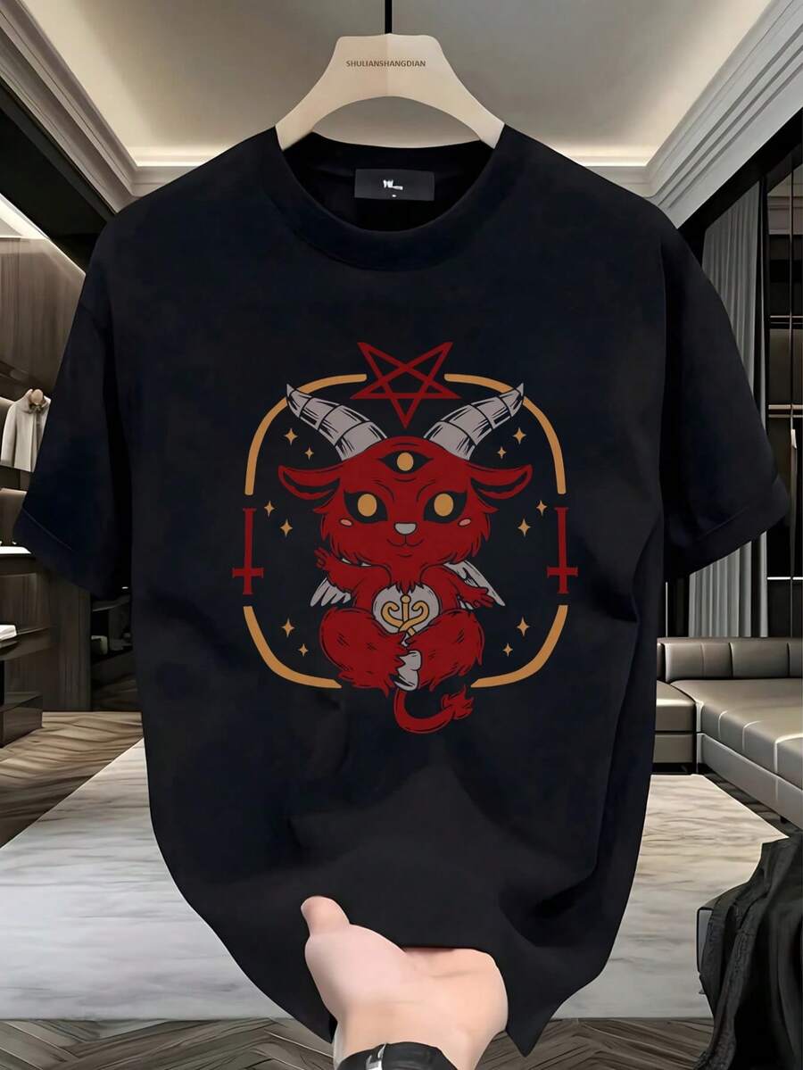 Playera de Baphomet Kawaii, ocultista, streetwear, góticaenvío nacional,playera de hombre,ropa de hombre,regalos para hombre,regalos para tu novio,oversize hombre. - Negro - Ver 1
