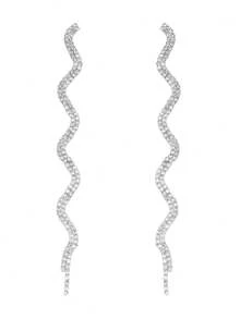 1 Pair Elegant S-Shaped Multi-Layer Crystal Rhinestone Tassel Earrings, Sparkling Rhinestone Earrings Suitable For Evening Gowns, Versatile Daily Wear - Earrings With Tassels - View 6