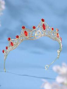 1pc Elegant Women's Fashion Princess 3D Crown Sweet Luxury Rhinestone Birthday Wedding Hair Accessory Headband - Red - View 5