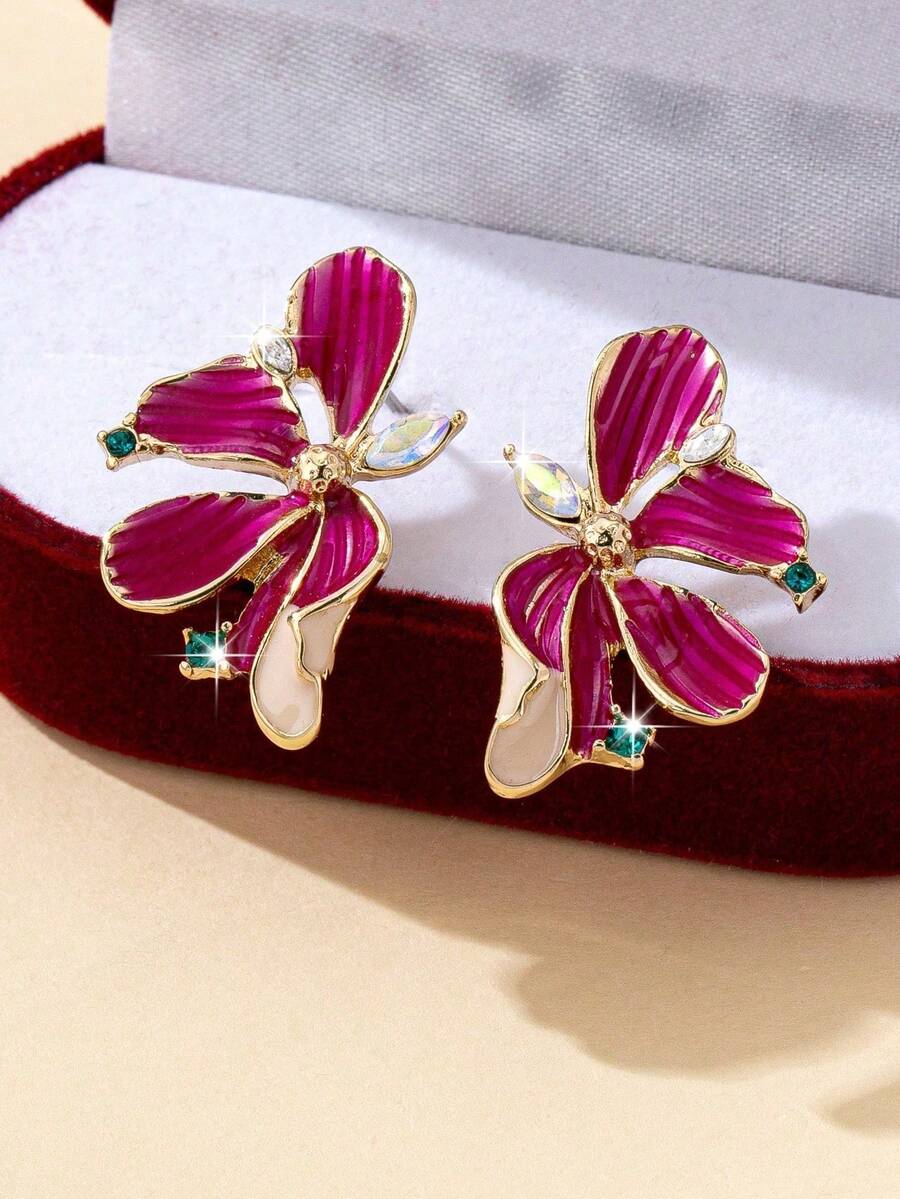 1对优雅时尚休闲油滴形个性化百搭耳环，女士款 - 彩色 - 查看 1