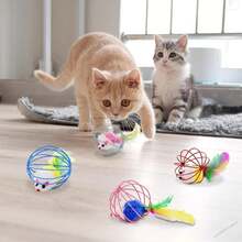 10-1 Uds.De bolas de juguete para gatos, ratón de peluche de primavera en jaula dentro de, ratón interactivo para perros y gatos, juguete colorido para el hogar, accesorios para mascotas XXOL - Color aleatorio A - Ver 3