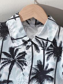 Bộ áo sơ mi và quần short in hình cây cọ nhiệt đới cho bé trai, thích hợp cho mùa hè. - Nhiều màu - Xem 3