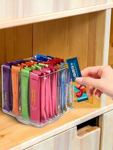Clear Drink Packet Organizer 360° Rotating Beverage Bag Storage Rack Desktop Divided Storage Box Space-Saving Makeup Case For Coffee Station Cabinet Pantry Office Kitchen Vanity Tea Bag Holder Drink Mix Necessities Home Decor Bathroom Accessories - Multicolor - View 6