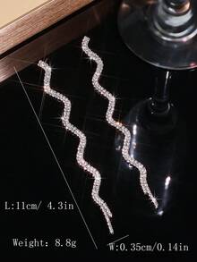 1 Pair Elegant S-Shaped Multi-Layer Crystal Rhinestone Tassel Earrings, Sparkling Rhinestone Earrings Suitable For Evening Gowns, Versatile Daily Wear - Earrings With Tassels - View 2