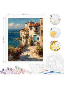 1 Set Adult DIY Digital Oil Painting, Rural Landscape Acrylic Paint By Numbers, Beginner Craft Kit, 40x50cm/16x20in, Frame Not Included - Multicolor - View 3