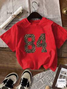 1 Pack Girls Casual Printed Crew Neck Short Sleeve T-Shirt Summer Student Youth Clothing - 紅色 - 查看 2