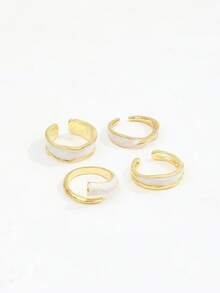 4pcs Fashionable Versatile Retro Faux Enamel Open Ring Set, Minimalist Stackable Rings For Women - Gold - View 5