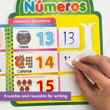 Erasable Spanish Alphabet & Numbers Practice Book Set Kids Preschool Spanish Educational Learning Workbook Reusable Dry Erase Writing Activity Book - Multicolor - View 9