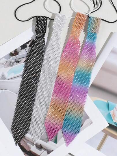 1pc Women's Fashion Faux Crystal Slouchy No-Tie JK Necktie Shirt Accessory, Suitable For Dates And Parties