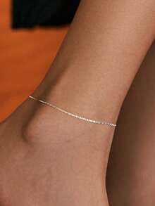 1pc S925 Sterling Silver Minimalist Basic Chain Anklet, Elegant Design Women's Summer Travel Essential Foot Jewelry - Chain - View 1