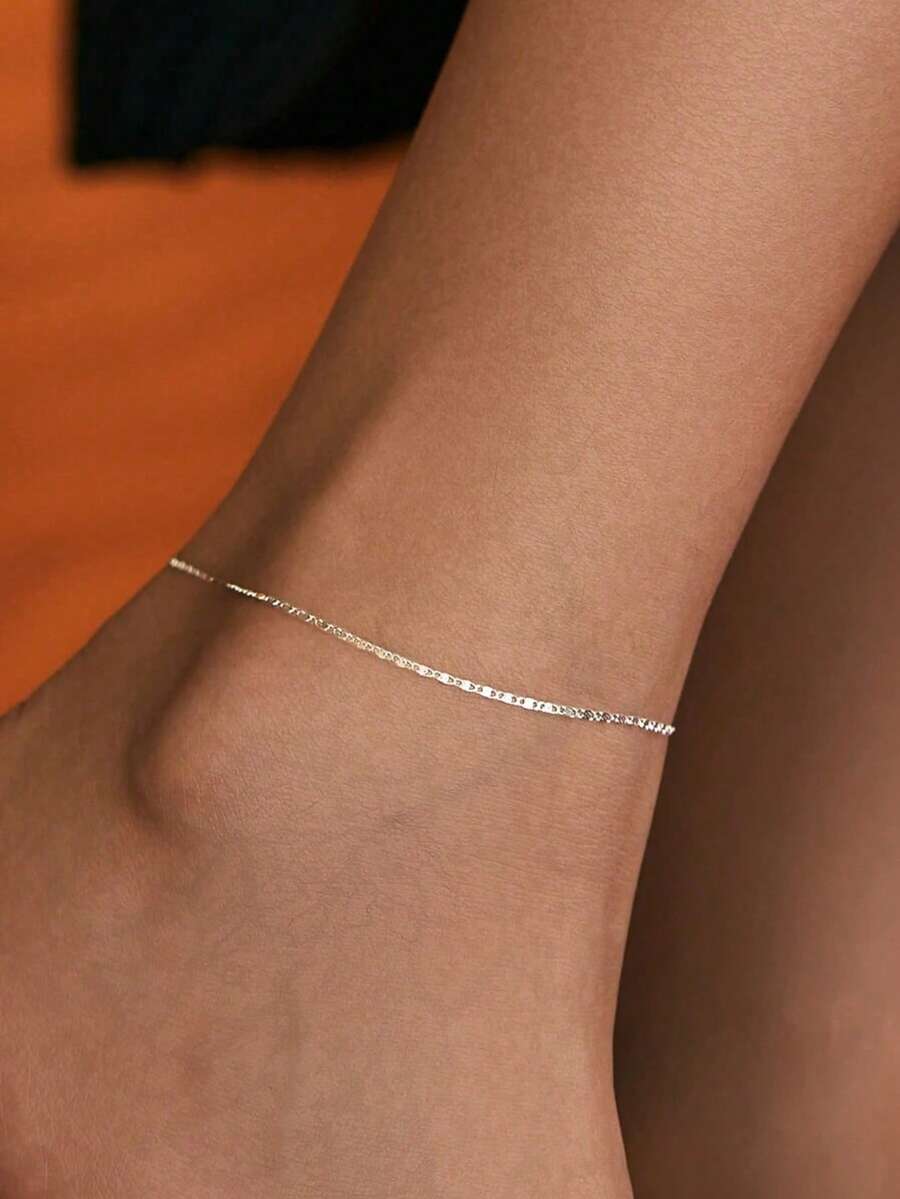 1pc S925 Sterling Silver Minimalist Basic Chain Anklet, Elegant Design Women's Summer Travel Essential Foot Jewelry - Chain - View 1