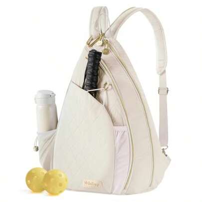 Pickleball Bag For Women Chic Quilted Sling Bag Fits 2 Paddles Lightweight Weatherpoorf For Court And Daily Use Beige