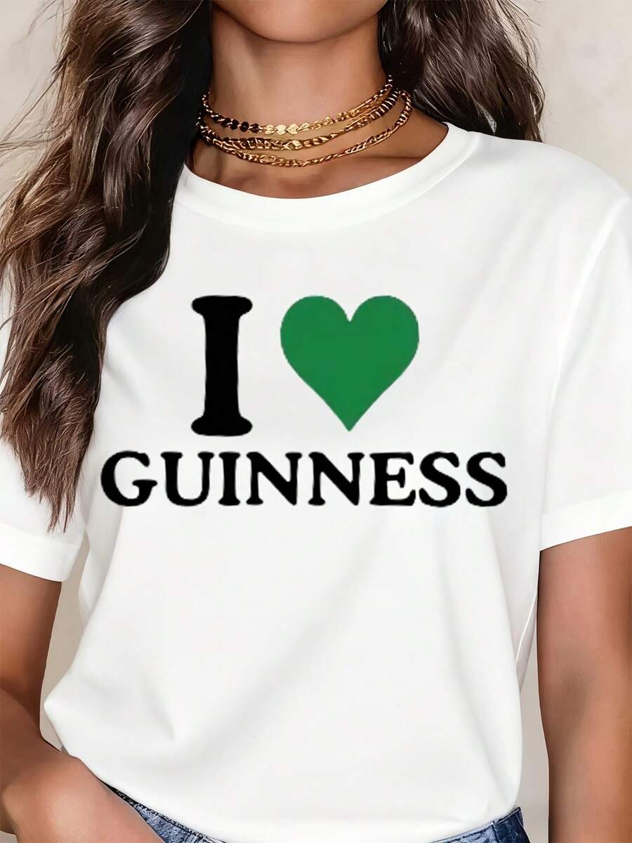I Love Guinnesses Women's T-Shirt Comfortable Soft Casual Graphic Shirt For Beer Enthusiasts Fun Statement Top With Heart Design Perfect Gift For St Patrick's Day Celebration - 白色 - 查看 1