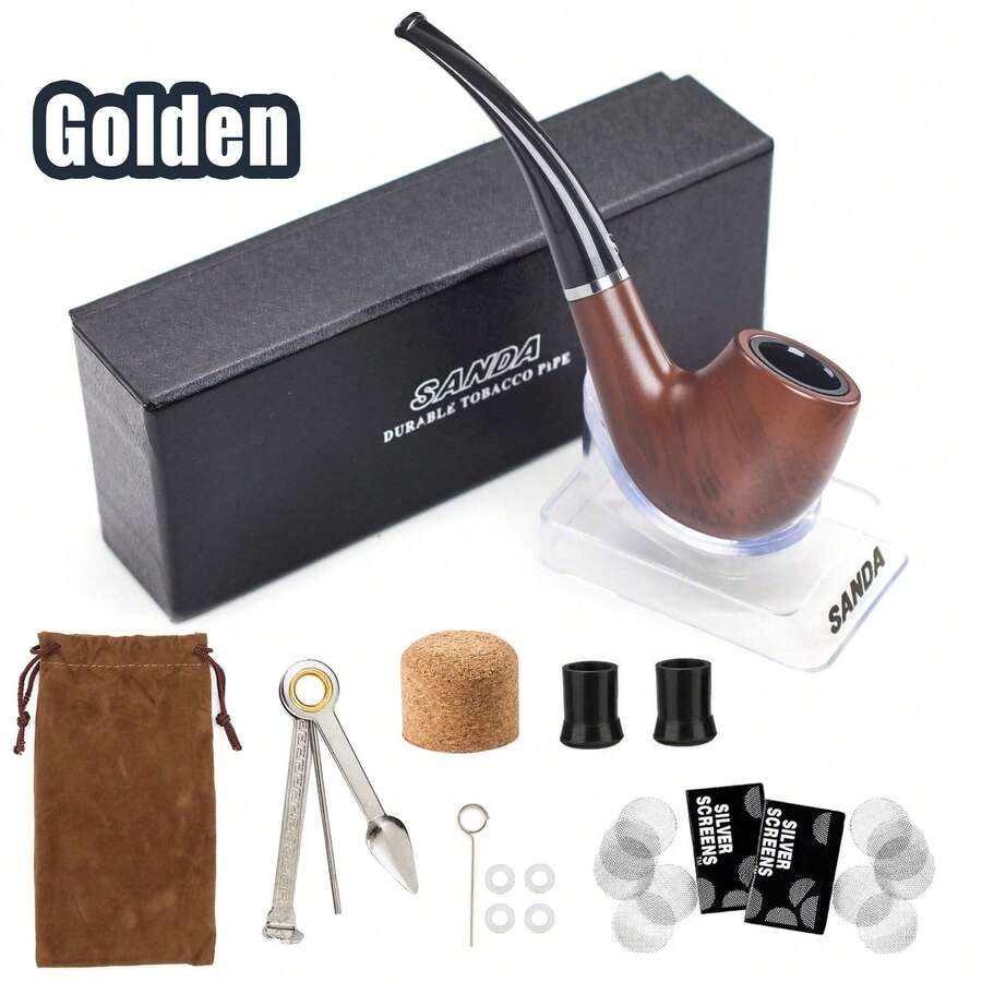 一套吸烟配件工具,包括:SD-106吸烟装置 x1,黑色烟嘴 x2,三合一吸烟工具 x1,小型过滤网 x2,除灰塞 x1,布袋 x1,吸烟架 x1,礼盒 x1,清洁针 x1,橡胶圈 x4,适合作为生日或节日礼物送给朋友/长辈。 - 彩色 - 查看 1