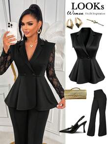AIJ Blusa sin mangas elegante para mujer de Amarilo - Adecuada para usar en la oficina de manera casual, así como para ocasiones de primavera/verano, té de la tarde y fiestas - Negro - Ver 3